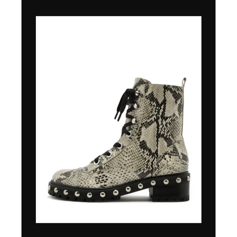 Schutz Studded Snake-Print Leather Combat Boots - NEW 6.5 - Picture 7 of 11